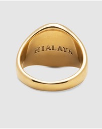 Nialaya Jewellery - Men's Stainless Steel Lion Crest Ring with Gold Plating