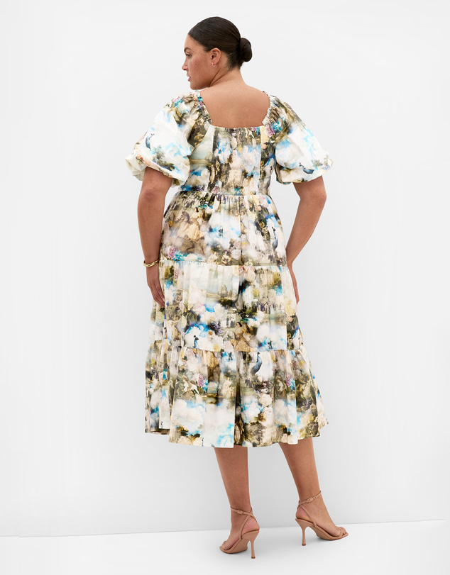 City Chic - Plus size Fantasy Ballroom Print V Neck Dress - ivory multi