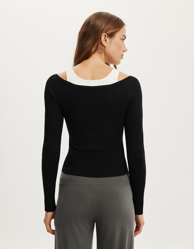 Cotton On - Long Sleeve Boatneck Layered Knit