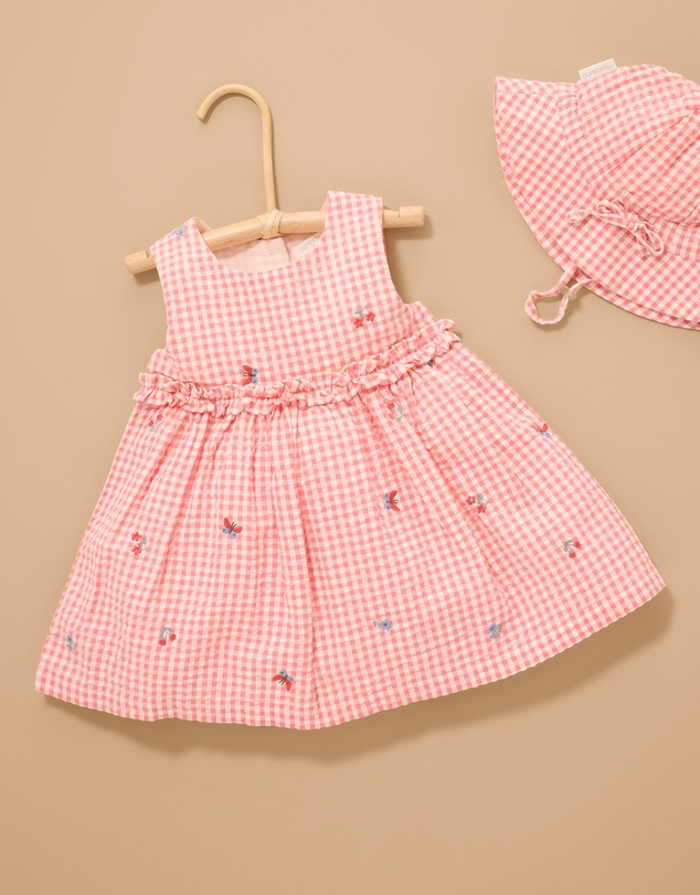 Purebaby - Gingham Embroidered Pinnie-Kids-Babies