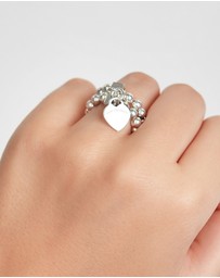 Von Treskow - 2-strand Stretchy Ring With VT Flat Heart