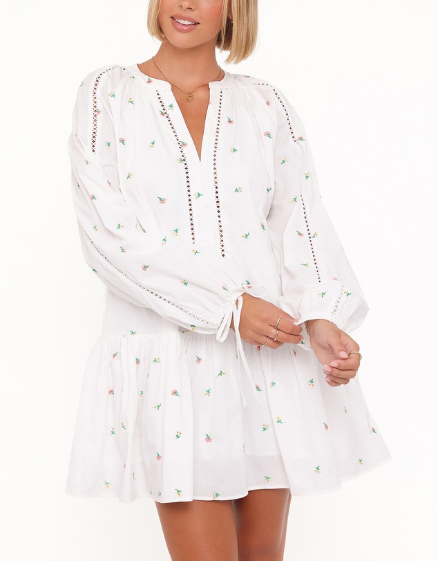 Petal & Pup - Hart Long Sleeve Mini Dress - White Floral