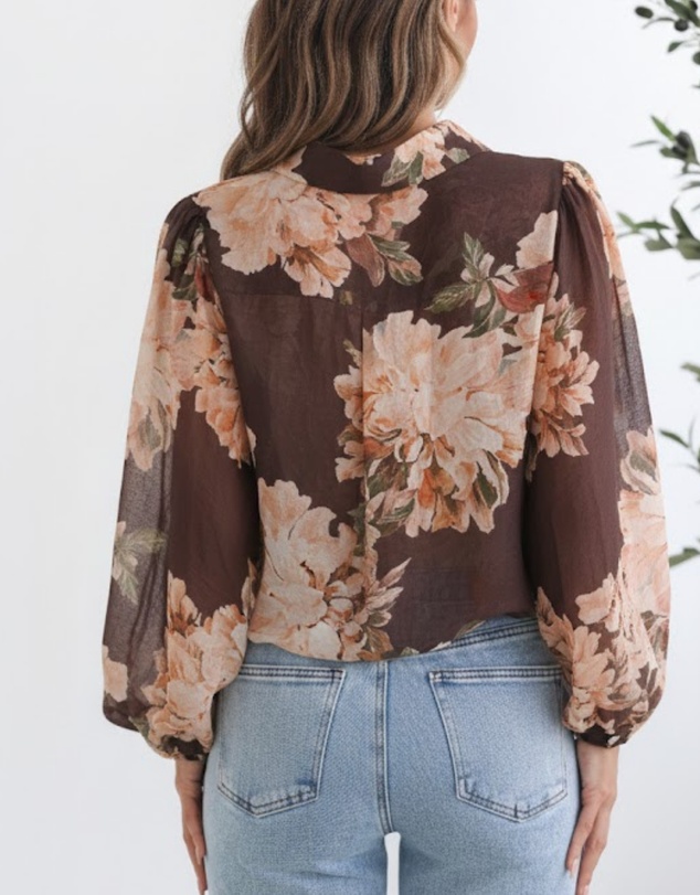 Esther & Co - Veiga Blouse - Choc Floral