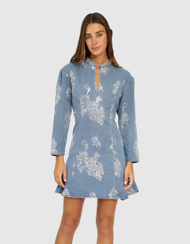 Belle & Bloom - Heart You Denim Beaded Mini Dress