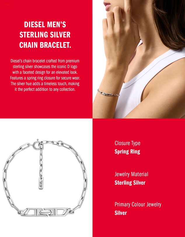 Diesel - D Logo Silver Tone Bracelet