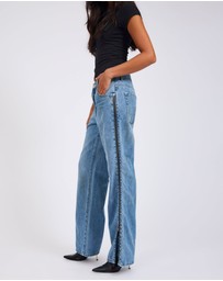 ONE TEASPOON - Low Riders Low Waist Wide Leg Zipped Denim Jeans - Pretty Blue