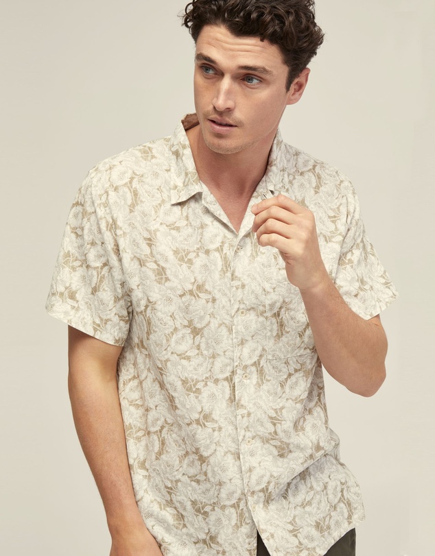 Oxford - Vinny Linen Blend Printed Short Sleeve Shirt