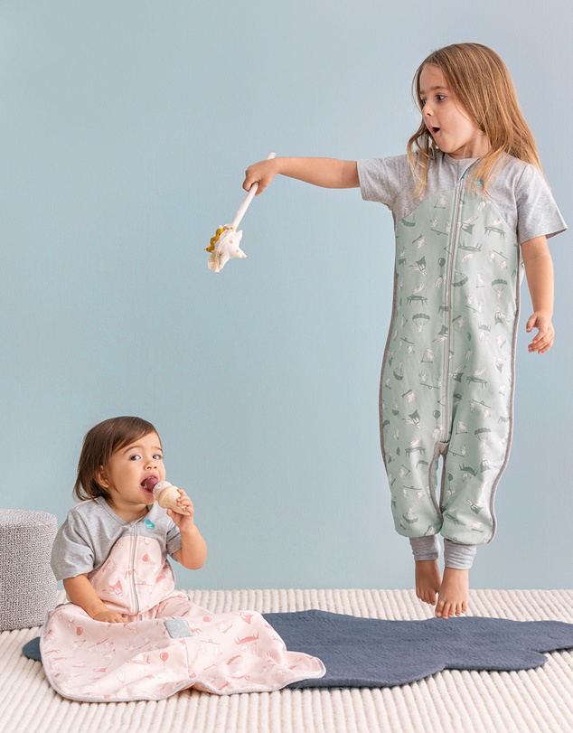 Love to Dream - Sleep Bag 1.0 TOG Organic Cotton Short Sleeve Daredevil Bunny in Light Pink