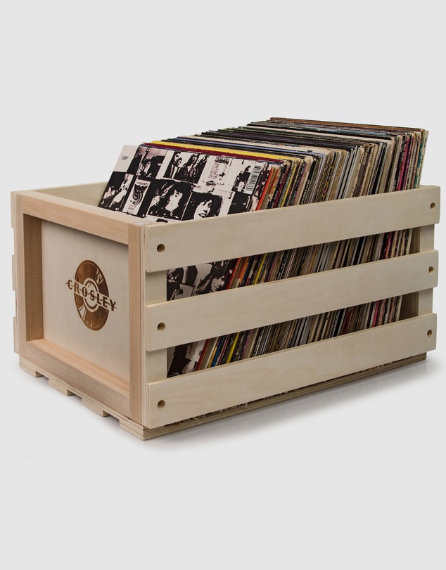 Crosley - Crosley Voyager Bluetooth Portable Turntable + Bundled Record Storage Crate - Tan