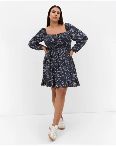 City Chic - Lilly Long Sleeve Print Mini Dress