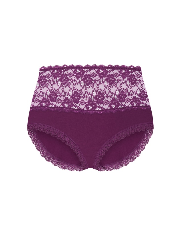City Chic - Plus size Iris 3 Pack Cotton Hi Brief - pink icing purple iris black
