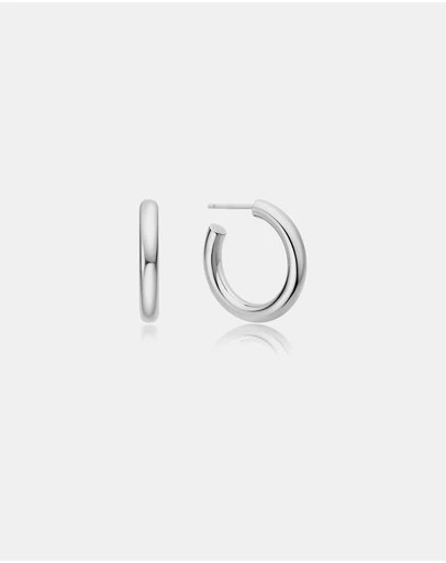 Ania Haie - Ania Haie Silver Classic Tube Medium Huggie Hoop Earrings