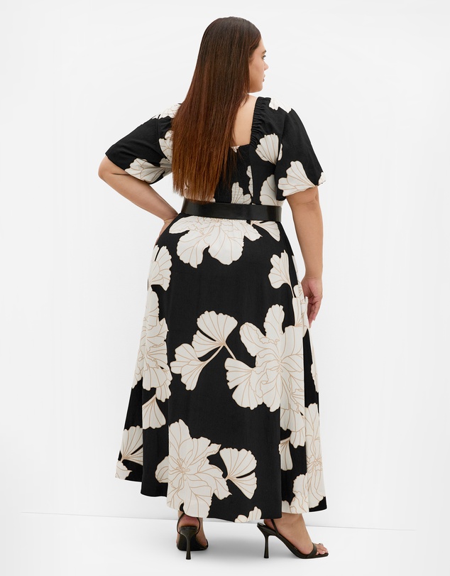 City Chic - Plus size Collins Floral Print Belted Maxi Dress - black