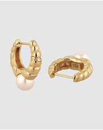 Elli Jewelry - Earrings Women Creole Elegant White Pearl 925 Sterling Silver Gold Plated