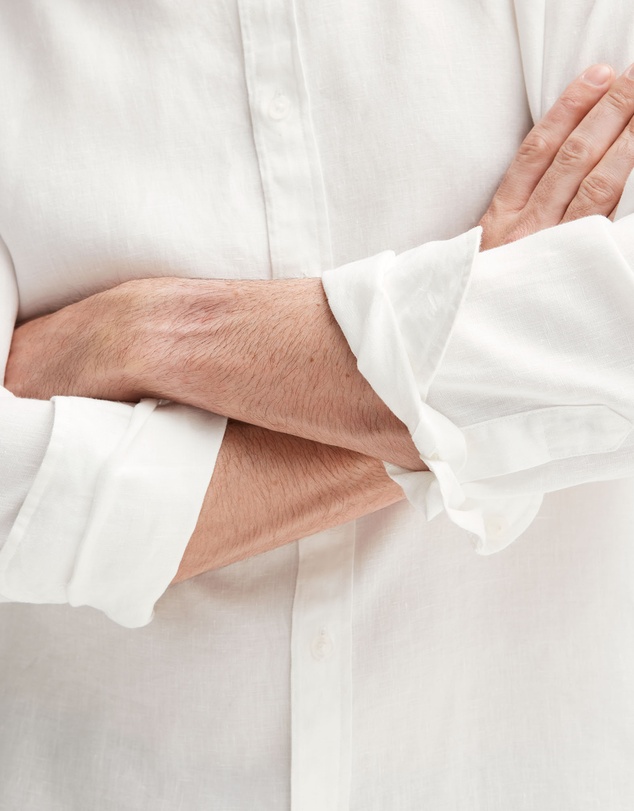 Trenery - Tailored Fit Linen Piece Dyed Long Sleeve Shirt in White