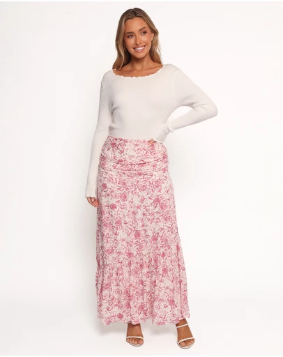 Petal & Pup - Velda Ruched Maxi Skirt - Pink Floral