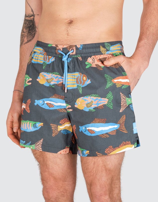 Skwosh - Here Fishy Fishy Men's Rad Shorts in Charcoal
