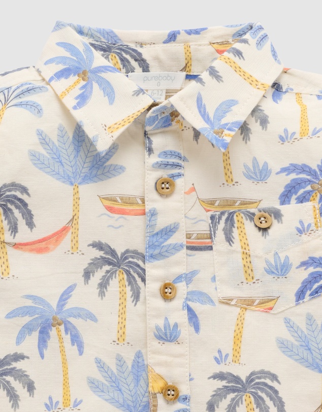 Purebaby - Palm Tree Linen Blend Shirt -Kids-Babies