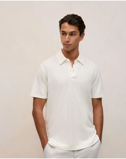 Trenery - Linen Cotton Jersey Polo in Parchment