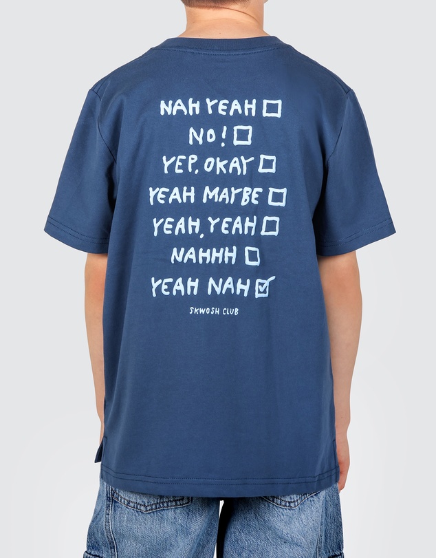 Skwosh - Yeah Nah Boys Back Print Tee in Navy