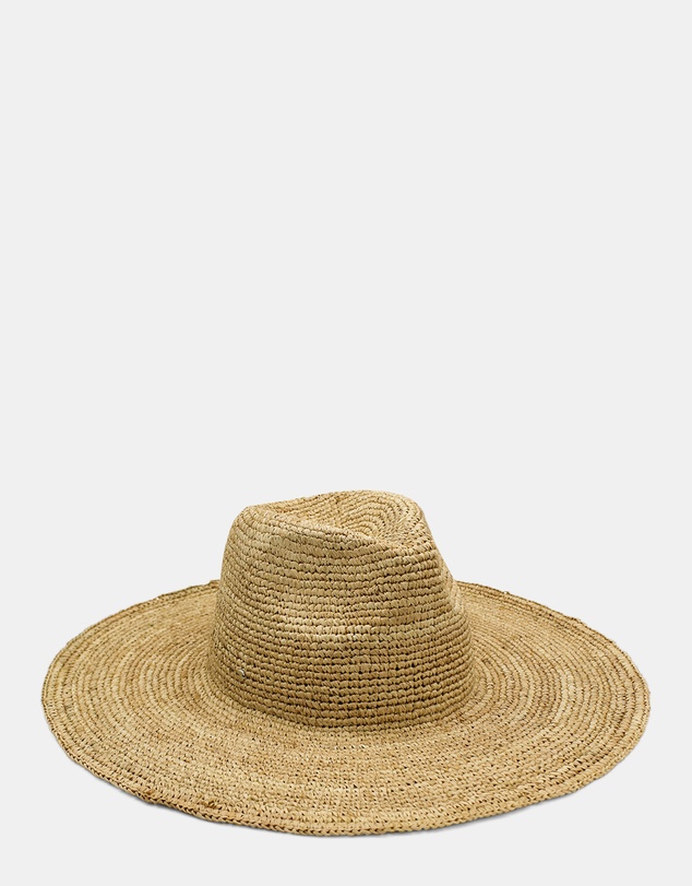 Morgan & Taylor - Arlo Crochet Raffia Wide-Brim Fedora in Natural Beige