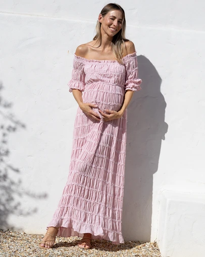 Angel Maternity - Marianna Sheer Maternity Photoshoot Dress in Blush Pink
