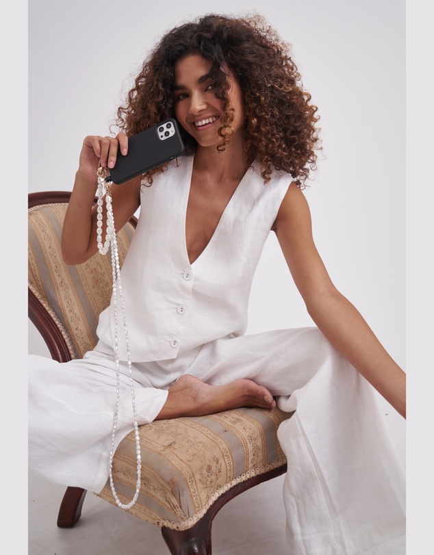 LOUVE COLLECTION - Le Cafe Noir Phone Case + Pearl Crossbody Chain & Wristlet