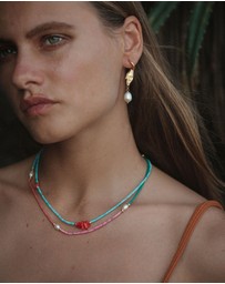 Ottoman Hands - Angelica Hand and Pearl Huggie Earrings