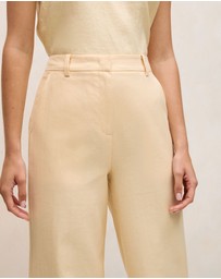 Trenery - Linen Cotton Herringbone Tailored Wide Leg Pant in Butter