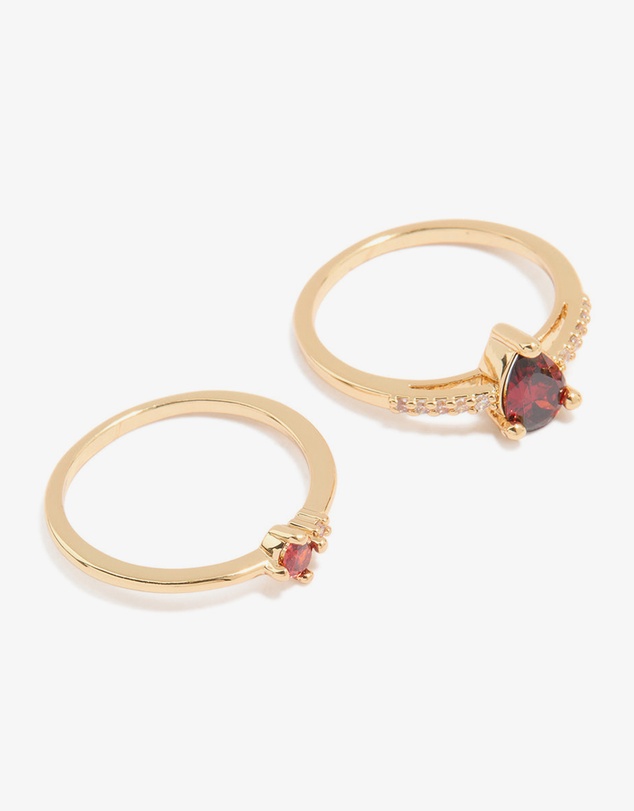 Lovisa - Gold Plated Red Cubic Zirconia Elegant Pear Stacking Rings 3-Pack