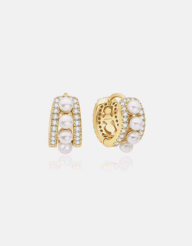 Ania Haie - Gold Sparkling Shell Pearl Row Huggie Hoop Earrings