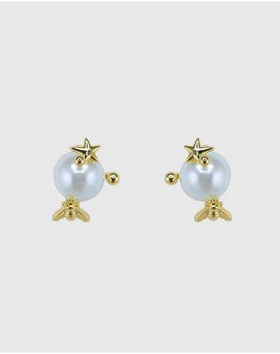 Izoa - Pearl Charm Stud Earrings