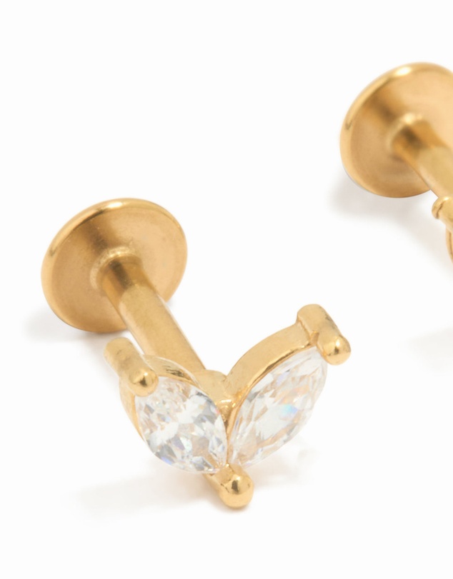 Lovisa - Gold Plated Surgical Steel Double Leaf Cubic Zirconia Flat Back Studs
