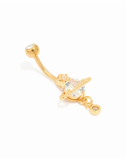 Lovisa - Gold Plated Titanium Cubic Zirconia Planet Belly Bar