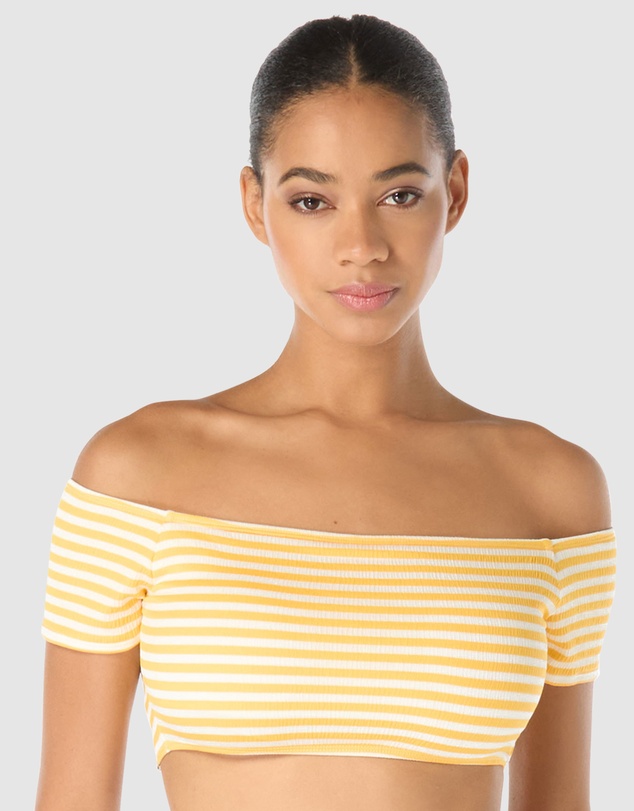 Michael Kors - St. Tropez Stripe Off-Shoulder Bandeau Bikini Top