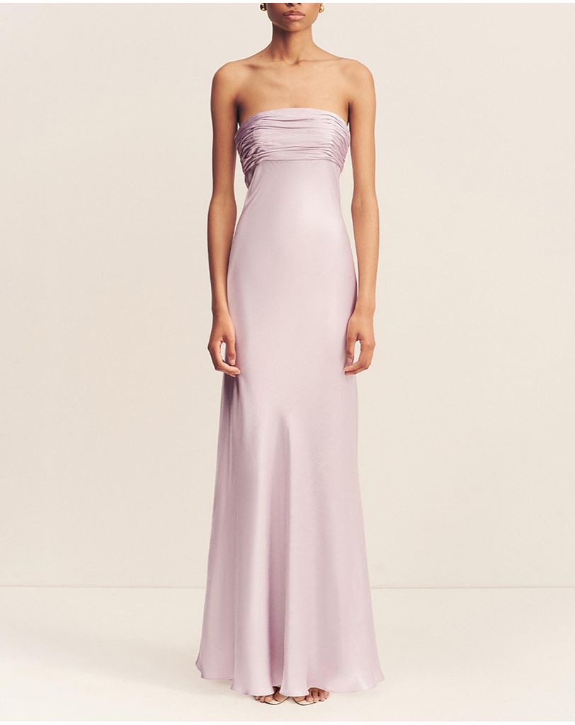 la lune strapless ruched bodice maxi dress - peony Shona Joy La Lune Strapless Ruched Bodice Maxi Dress in Powder Blue
