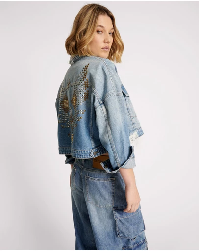 ONE TEASPOON - Eagle Studded Cropped Denim Jacket