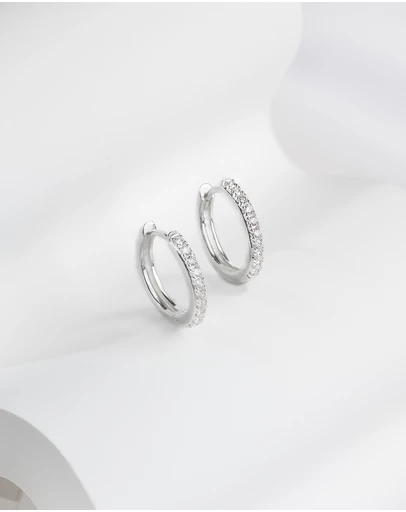 Wanderlust + Co - Classic Pave Silver 10mm Huggie Earrings