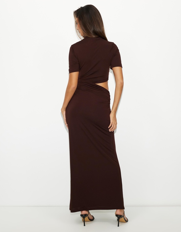 Dazie - Evening Gem Ruched Cut Out Short Sleeve Jersey Maxi Dress