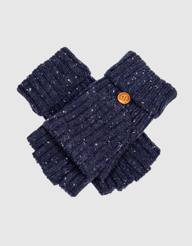 DENTS - Ribbed Knit Fingerless Gloves with Mitten Flap