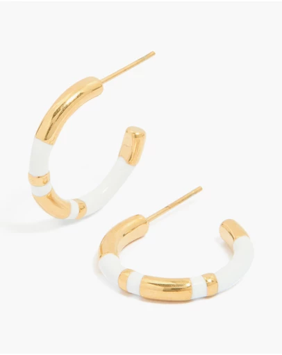 Lovisa - Waterproof Gold Plated Stainless Steel Small Stripe White Enamel Hoop Earrings