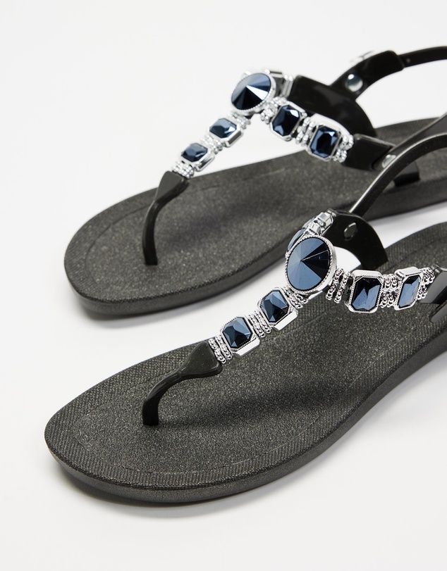 Holster - Mykonos Jewelled T-bar Sandal - Black - Women's