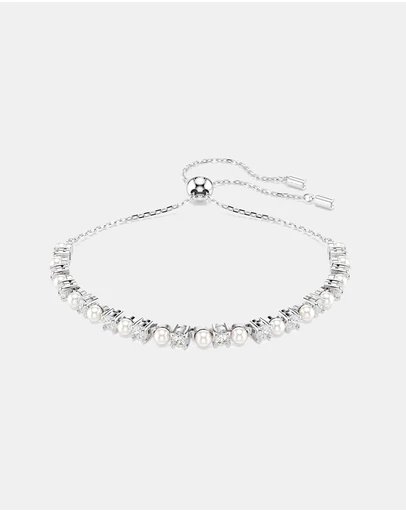Swarovski - Matrix bracelet, Crystal pearl, Round cut, White, Rhodium plated