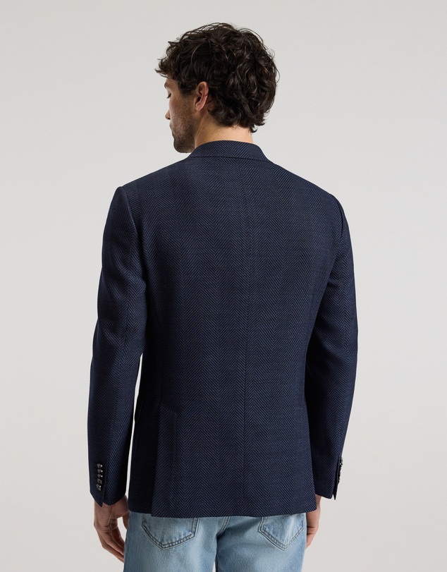 Calibre - Tailored Wool Herringbone Blazer Denim Blue