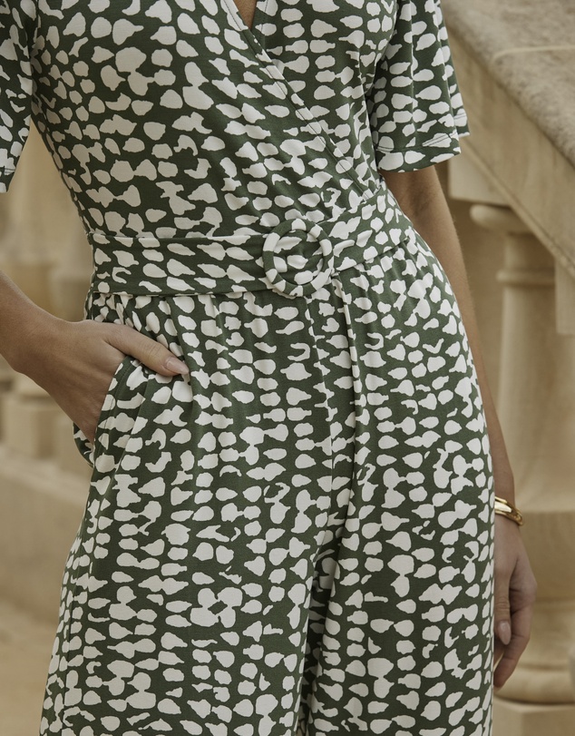 Sosandar - Geometric Spot Print Belted Jumpsuit
