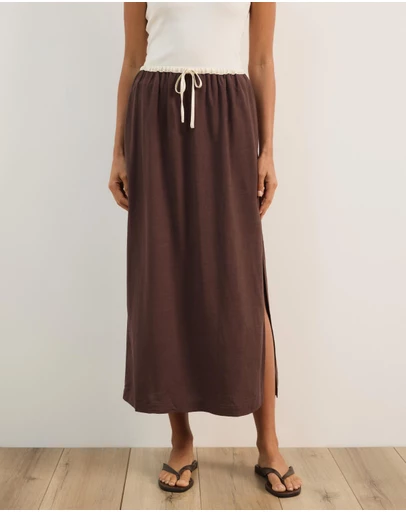 Atmos&Here - Jade Linen Blend Contrast Midi Skirt
