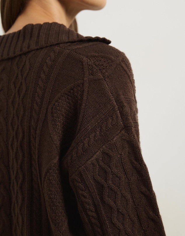 Atmos&Here - Faye Cable Knit Pullover With Collar