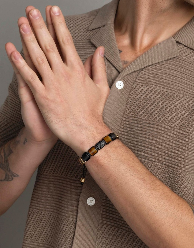 Nialaya Jewellery - The CZ Flatbead Collection Brown Tiger Eye and Matte Onyx