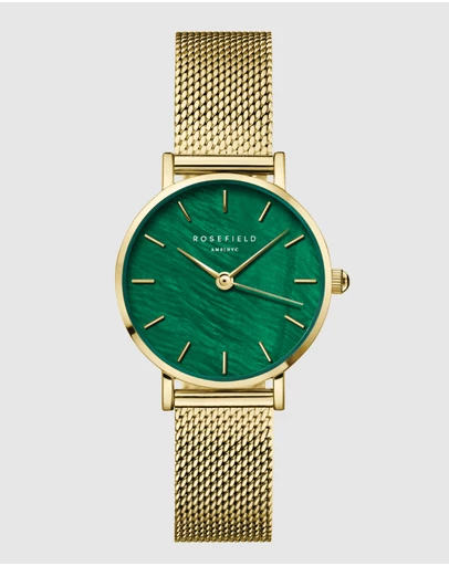 Rosefield - The Small Edit - Gold Mesh With Green Dial