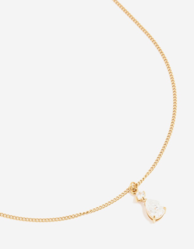 Lovisa - Waterproof Gold Plated Stainless Steel Cubic Zirconia Pear Pendant Necklace